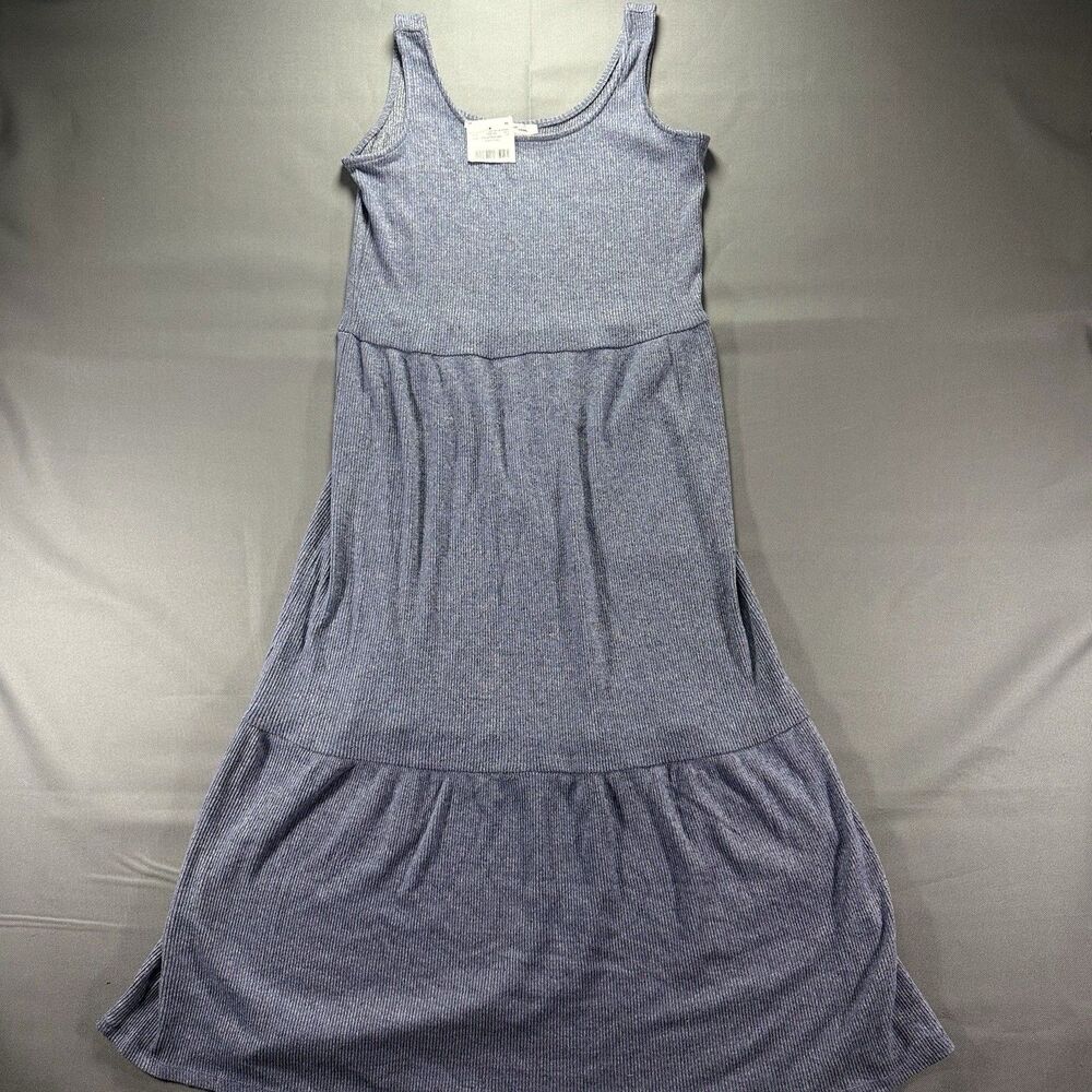 Daily Ritual Maxi Dress Womens Small Tiered Ribbed Tank Stretch Jersey Knit Blue